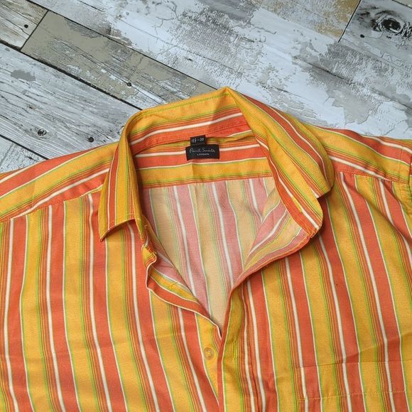 Paul Smith London orange green yellow vertical stripe button down 70's look - Picture 3 of 5